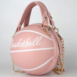 PINK BASKETBALL SHAPED TOTE HANDBAG SHOULDER BAG NOVELTY BAG